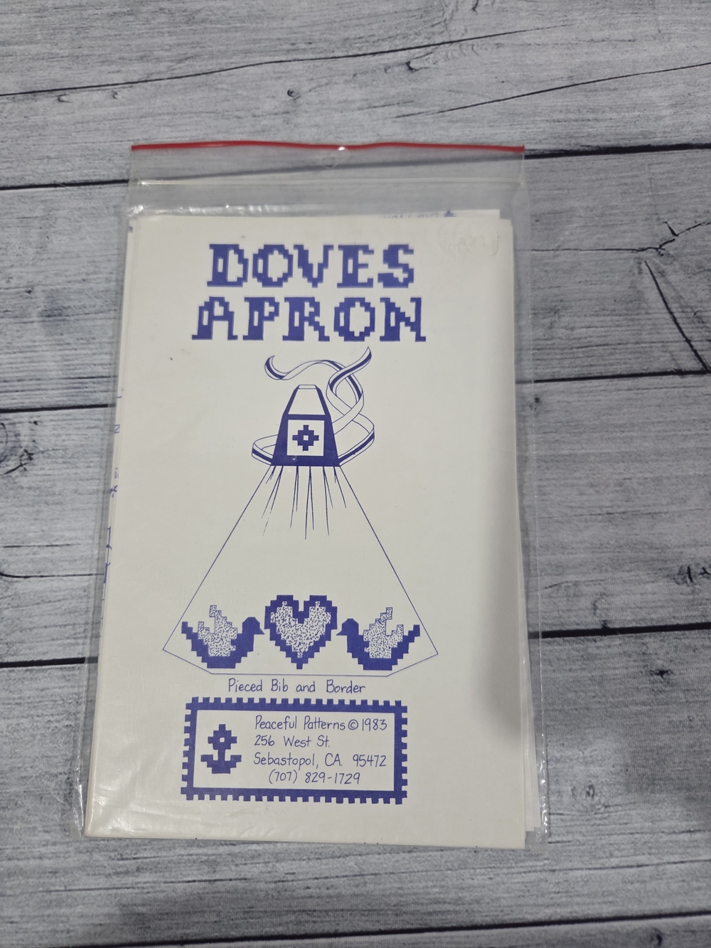 Peaceful Patterns Sewing Pattern Doves Apron